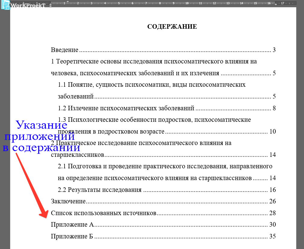 Обозначение приложений в содержании