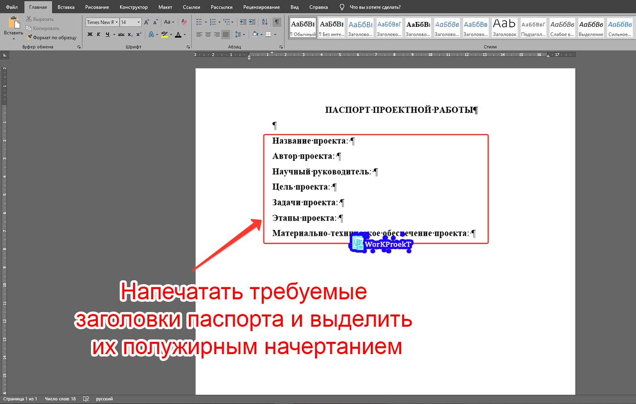 Оформление текста паспорта проекта для рукописного заполнения