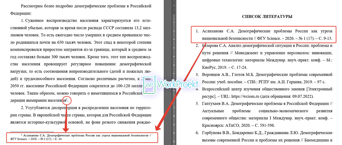 Пример постраничных сносок в проектной (исследовательской) работе